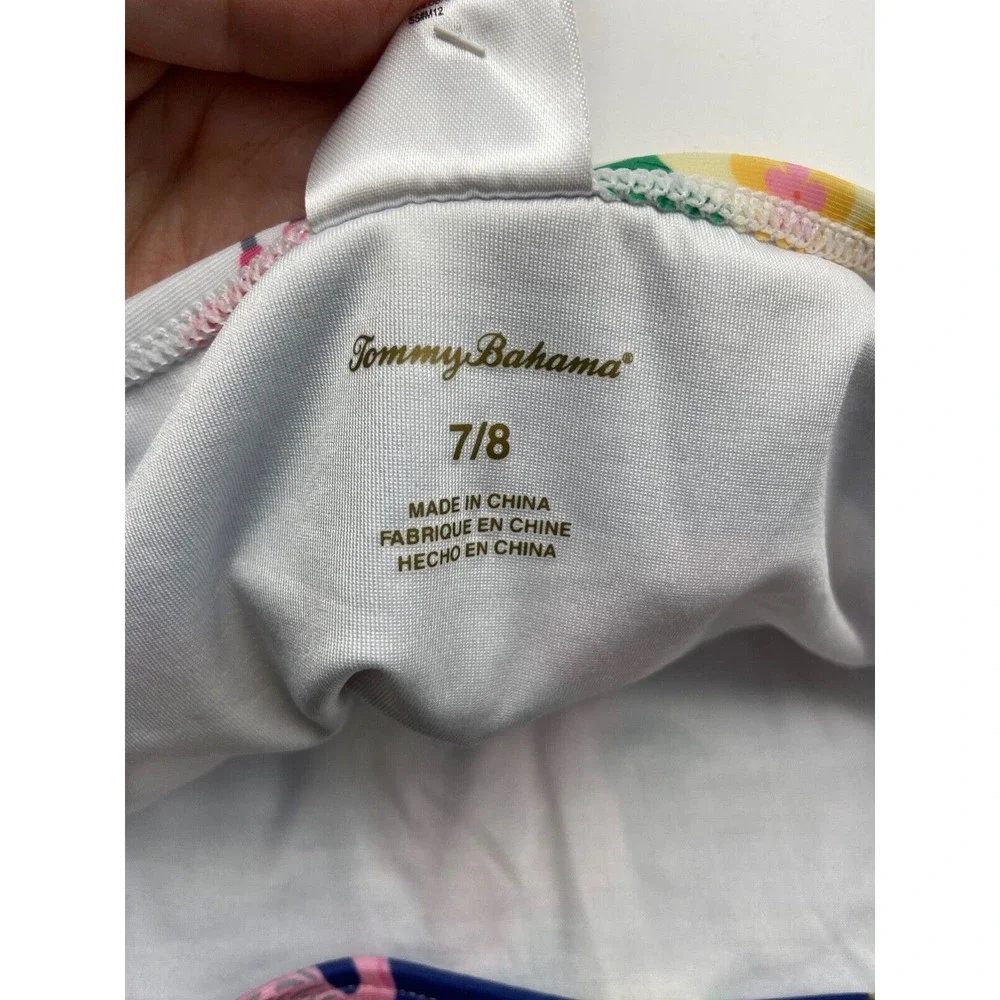Tommy Bahama Swim Girls Sz 7/8 Bikini Bottom Navy Striped Flamingo Pineapple Tie